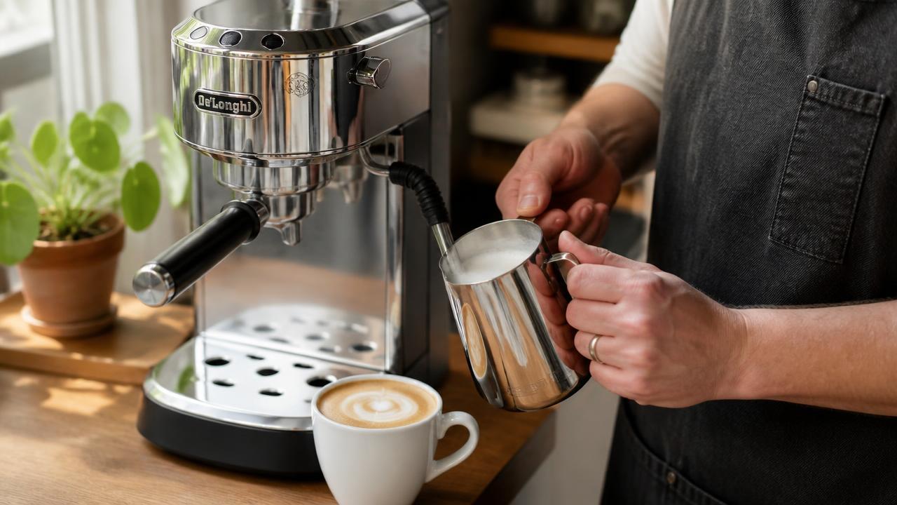 Préparation d un cappuccino avec une machine expresso