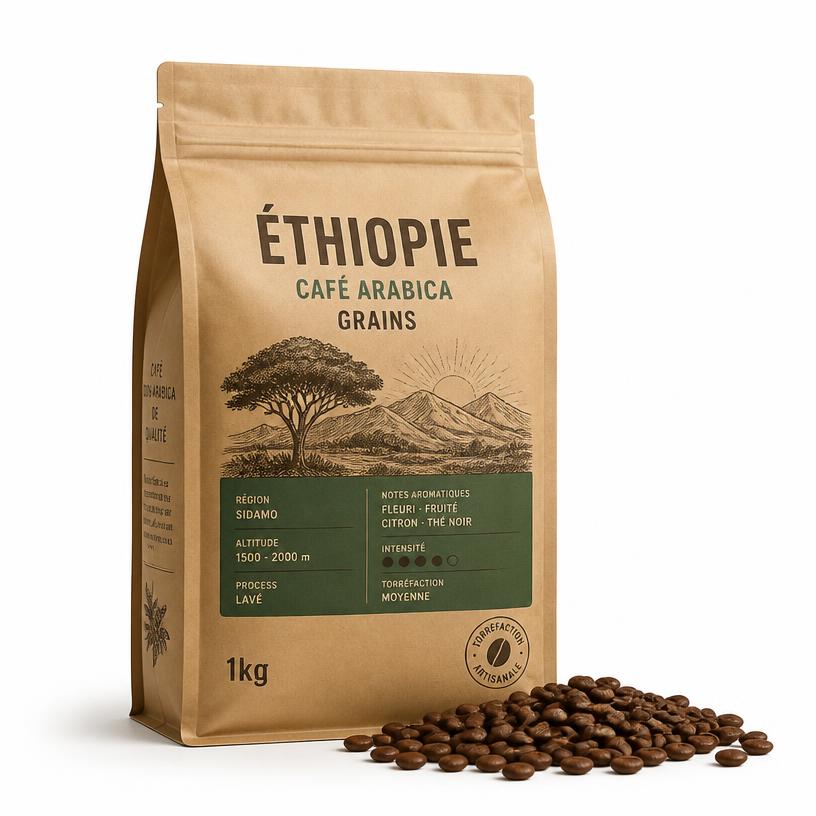 Café en Grains Arabica Éthiopie - Lot de 1kg